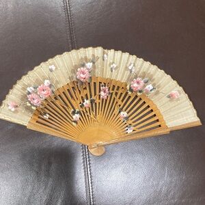 Vintage 1988 Spanish Floral Hand Fan with Pink Accents